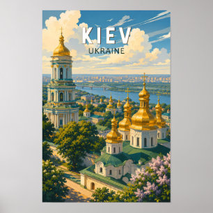 Poster Kyiv Ukraine Illustration Voyage Art Rétro