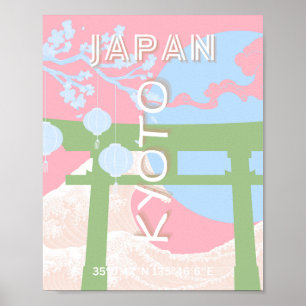 Poster Kyoto Japan Travel Art, Pastel Travel Art