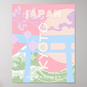 Poster Kyoto Japan Travel Art, Pink Pastel Travel Art