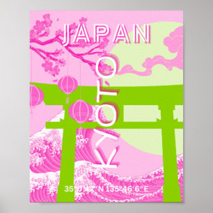 Poster Kyoto Japan Travel Art, Pink Travel Art