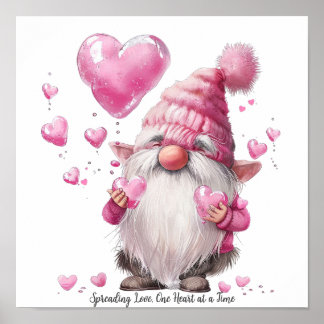 Poster L’adorable Gnome de Saint-Valentin aux coeurs rose