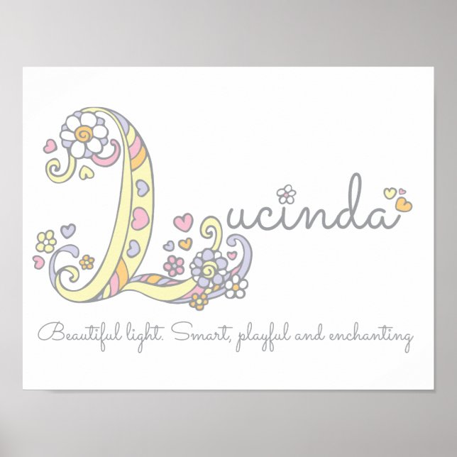 Poster L monogramme art Lucinda filles nom signifiant aff (Devant)