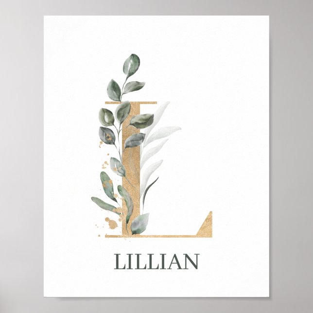Poster L Monogramme Floral Personnalisé (Devant)