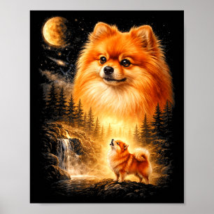 Poster L Spitz pomeranien hurle à la lune vintage mystiqu