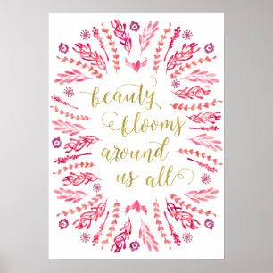 Poster La beauté fleurit Devis de calligraphie de Faux