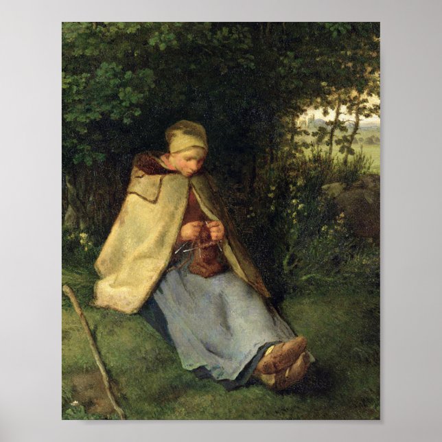 Poster La Bergère Assis Knitter Jean Millet (Devant)