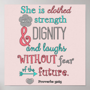 Poster La Bible, Proverbes 31:25, Elle est habillée en fo