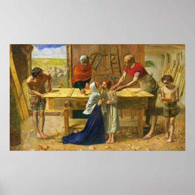 Poster La boutique du charpentier par John Everett Millai (Devant)