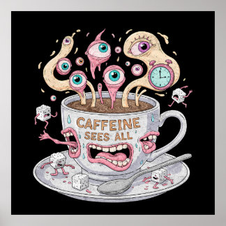 Poster La caféine voit toute l'affiche amusante du café