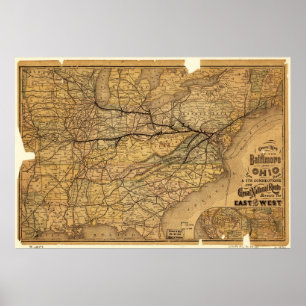 Poster La carte de Baltimore et l'Ohio Railroad en 1876