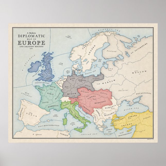 Poster La carte diplomatique de l'Europe (Devant)