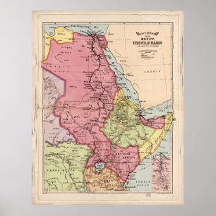 Poster La carte du bassin du Nil en Egypte (1916)