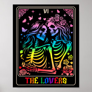 Poster La carte Tarot Lovers Goth Kissing Lesbian Skeleto