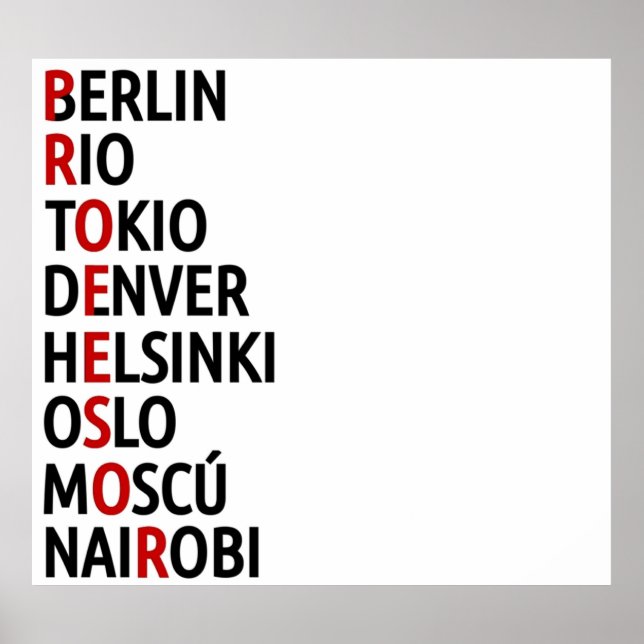 Poster La Casa de Papel Noms des villes (Devant)