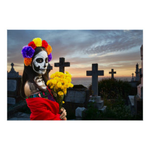 Poster La Catrina dans le cimetière d'Halloween