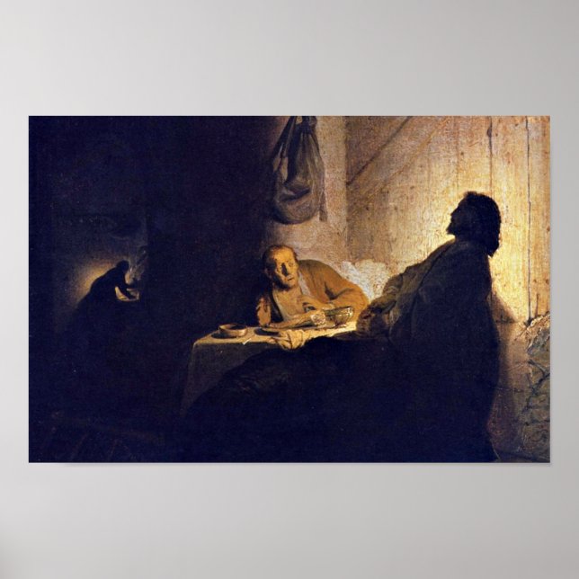 Poster La Cène À Emmaüs. Par Rembrandt Van Rijn (Devant)