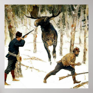 Poster La chasse à l'orignal par Frederic Remington