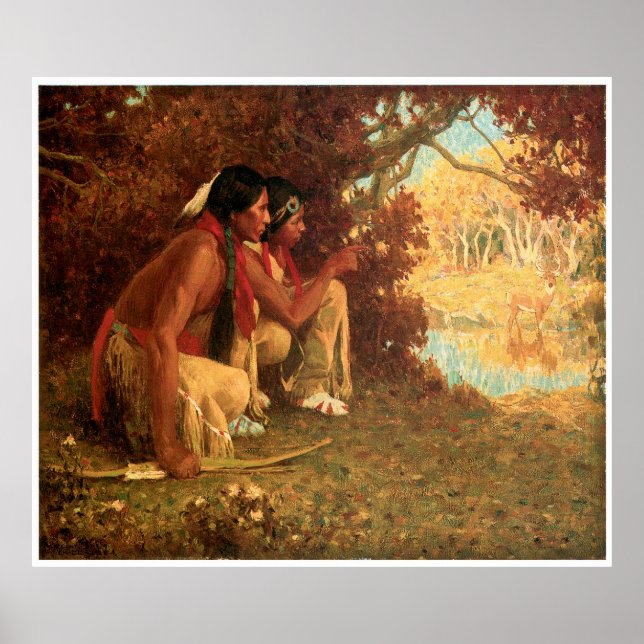 Poster La chasse aux cerfs d'Eanger Irving Couse (Devant)