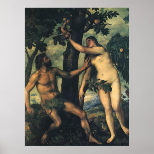 Poster La chute de l'homme; Adam et Eve par Titian