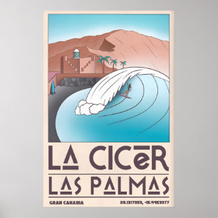Poster La Cicer Surfing Print Scène de plage rétro (Las