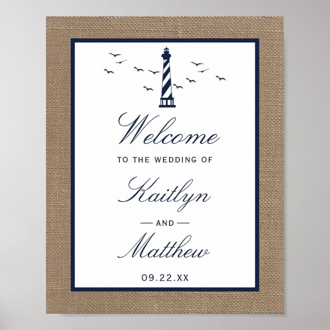 Poster La collection Mariage de Burlap du phare nautique (Devant)