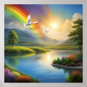 Poster La colombe survole un paysage serein