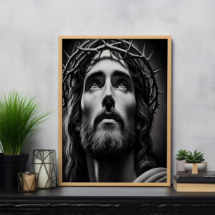 Poster La compassion du sauveur en noir et blanc