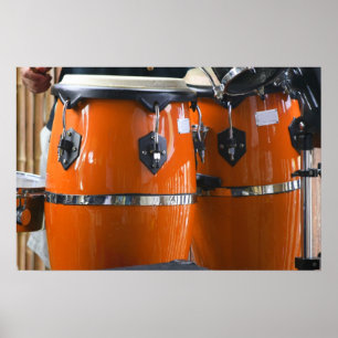 Poster La Conga orange lumineuse bat du tambour de la