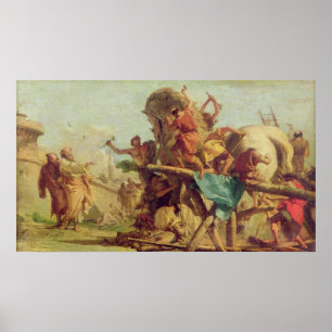 Poster La construction du cheval de Troie, vers 1760
