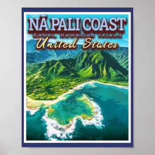 POSTER LA CÔTE DE NA PALI - L'ÎLE DE KAUAI - HAWAII