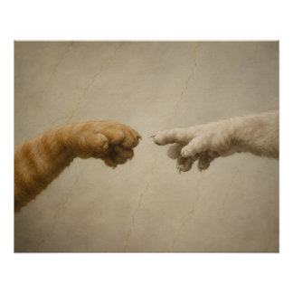 Poster La Création d'Adam Chats Parodie d'Art Renaissance