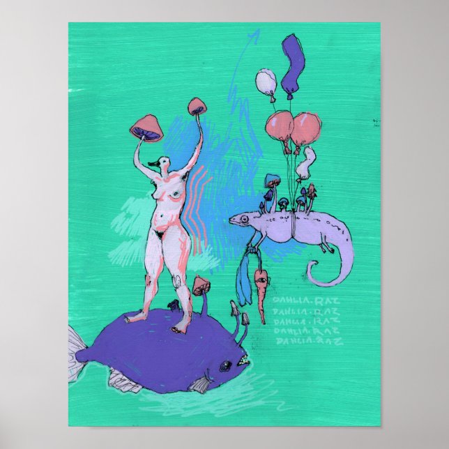 Poster La Dame aux champignons d'oiseaux et le ballon. Ch (Devant)