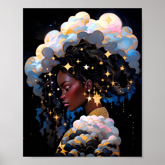 Poster La Dame Cosmique Art Imaginaire Africain Américain (Devant)