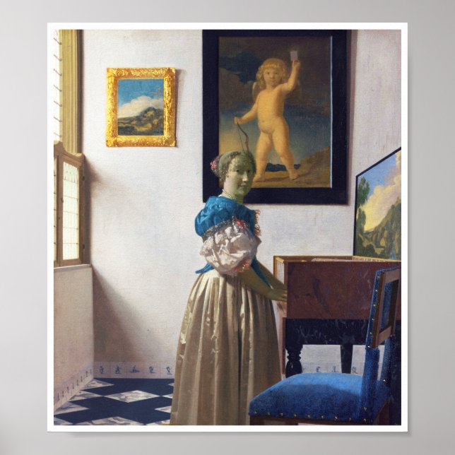 Poster La dame debout dans une virginale, Johannes Vermee (Devant)