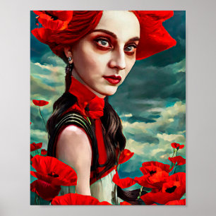 Poster La Dame des Fleurs du Pavot imaginaire art origina