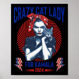 Poster La Dame Du Chat Fou Pour Kamala Élection 2024 Kama