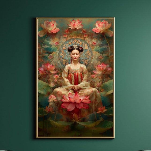 Poster La déesse bouddhiste Quan Yin Pink Lotus Art (Créateur téléchargé)