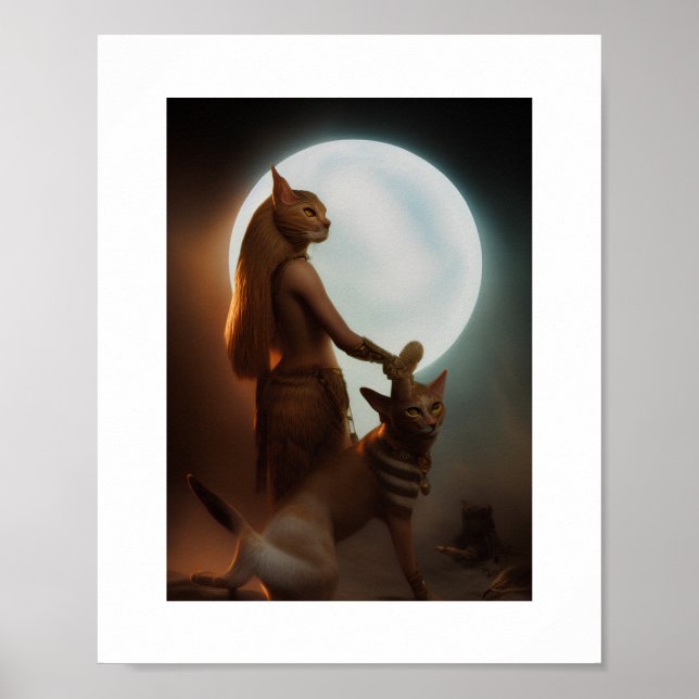 Poster La déesse de chat égyptienne Bastet avec son chat (Devant)