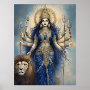 Poster La déesse Durga avec Lion Divine Hindu Portrait Po