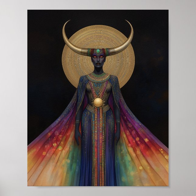 Poster La déesse égyptienne Hathor Arc-en-ciel Art Noir (Devant)