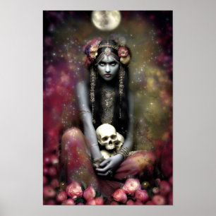 Poster La déesse Kali Ma Crâne florale Art Nouveau