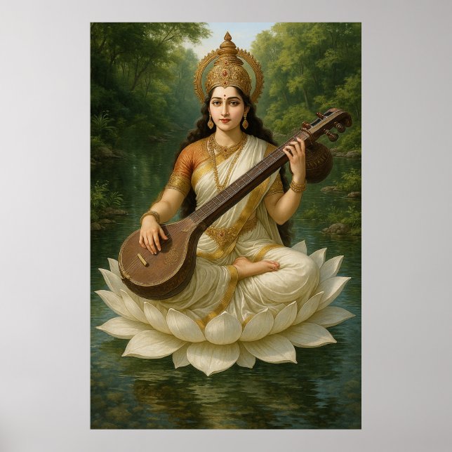 Poster La déesse Saraswati La Muse Divine de la Connaissa (Devant)