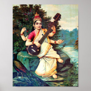 Poster La Déesse Saraswati Par Raja Ravi Varma