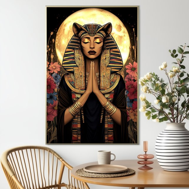 Poster La déesse Sekhmet : Imaginaire foncé fleuri égypti (Créateur téléchargé)