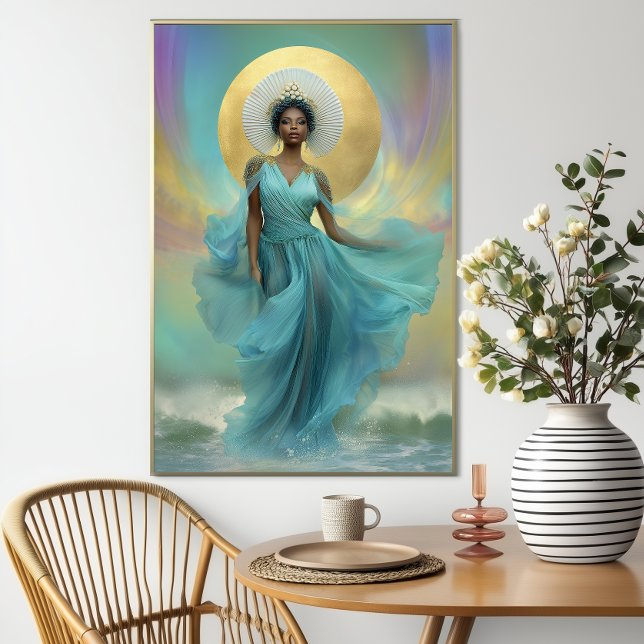 Poster La déesse Yemoja Luxuriante Turquoise Gold (Créateur téléchargé)