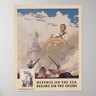 Poster La défense 2ème guerre mondiale sur la mer commenc