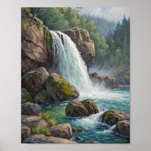 Poster La Descente Éternelle : Une Cascade Baignée de Sol