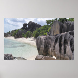 Poster La Digue, Seychelles, Plage, Rochers