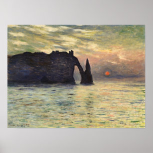 Poster La falaise d'Etretat, coucher de soleil de Claude
