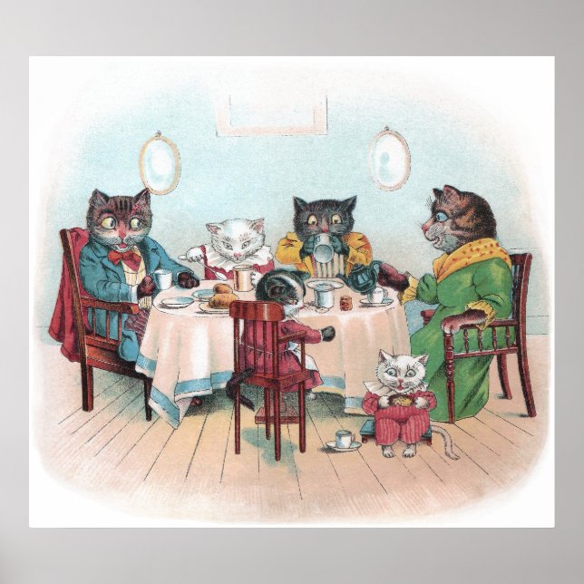 Poster La famille Cat s'assoit au petit-déjeuner (Devant)